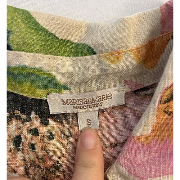 Marisa & Marie Cream Floral Button Up 100% Linen Sleeveless Collar Midi Dress S - Picture 2 of 8